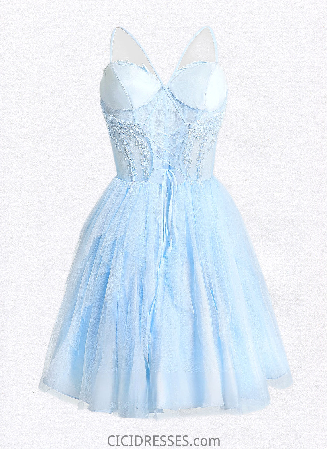 Tia Ball-Gown/Princess Sweetheart Short Lace Tulle Homecoming Dress With Ruffle CIC8P0025707