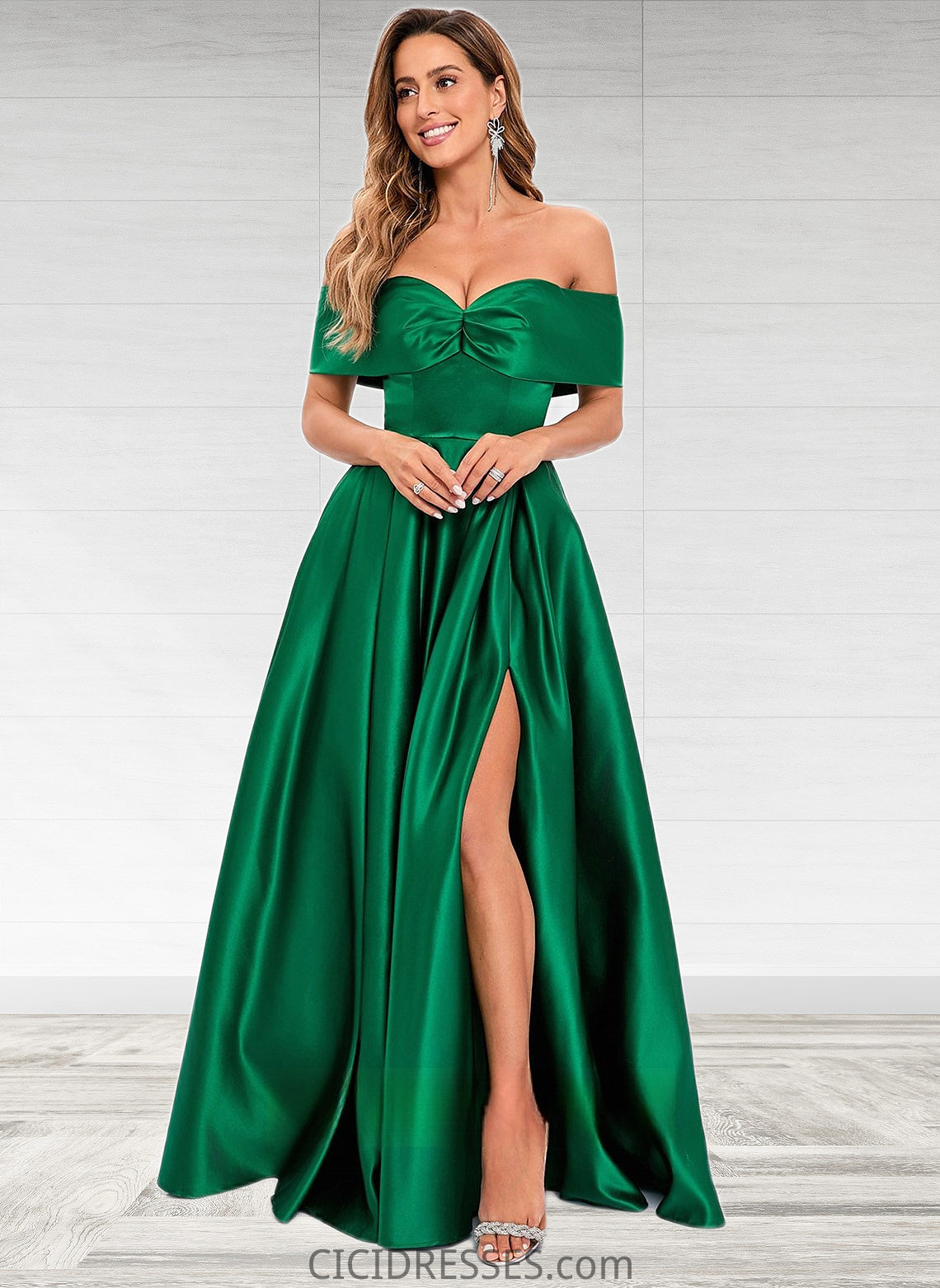 Naima Ball-Gown/Princess Off the Shoulder Floor-Length Satin Prom Dresses CIC8P0025871