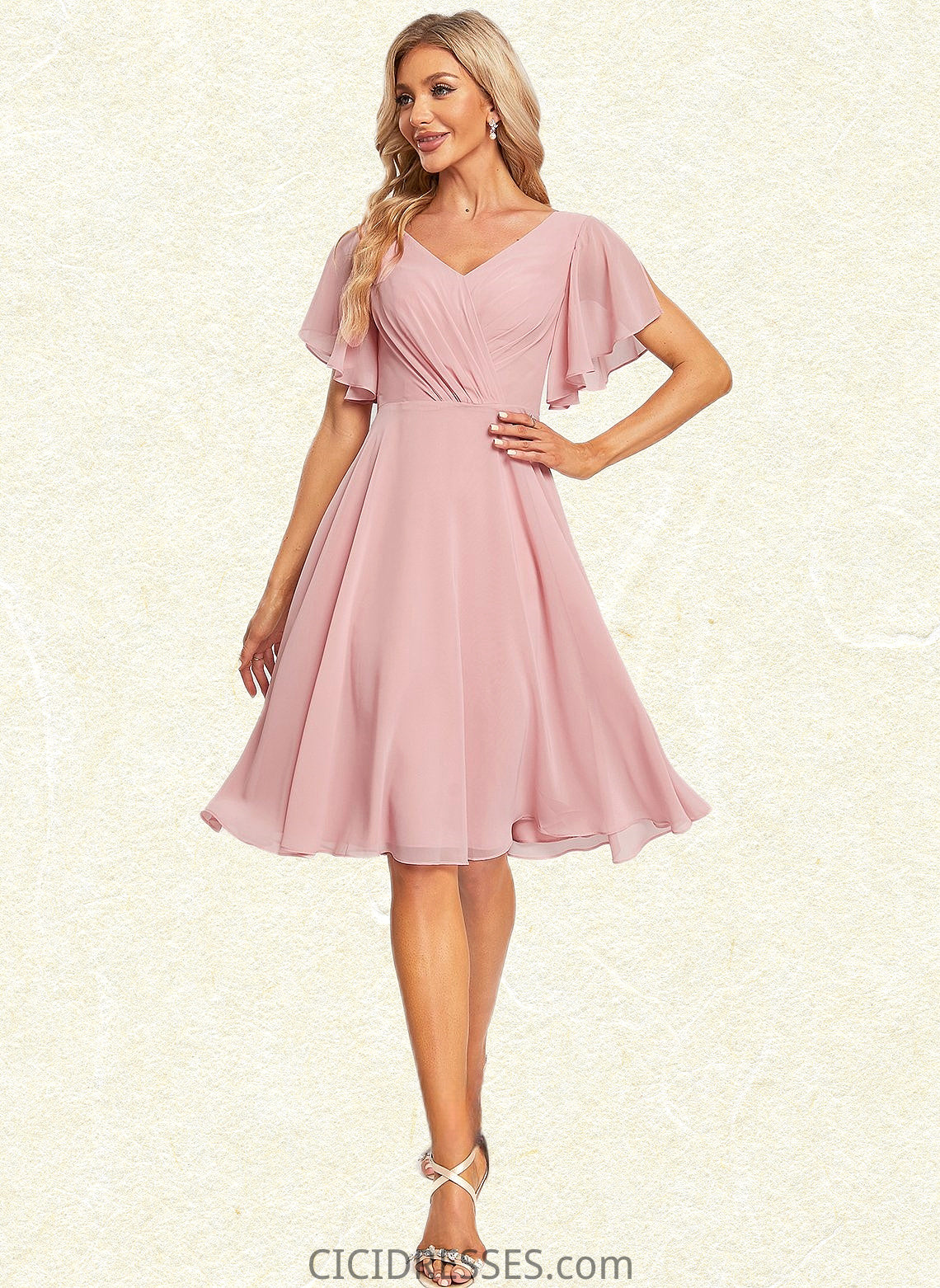 Sam A-line V-Neck Knee-Length Chiffon Homecoming Dress CIC8P0025702