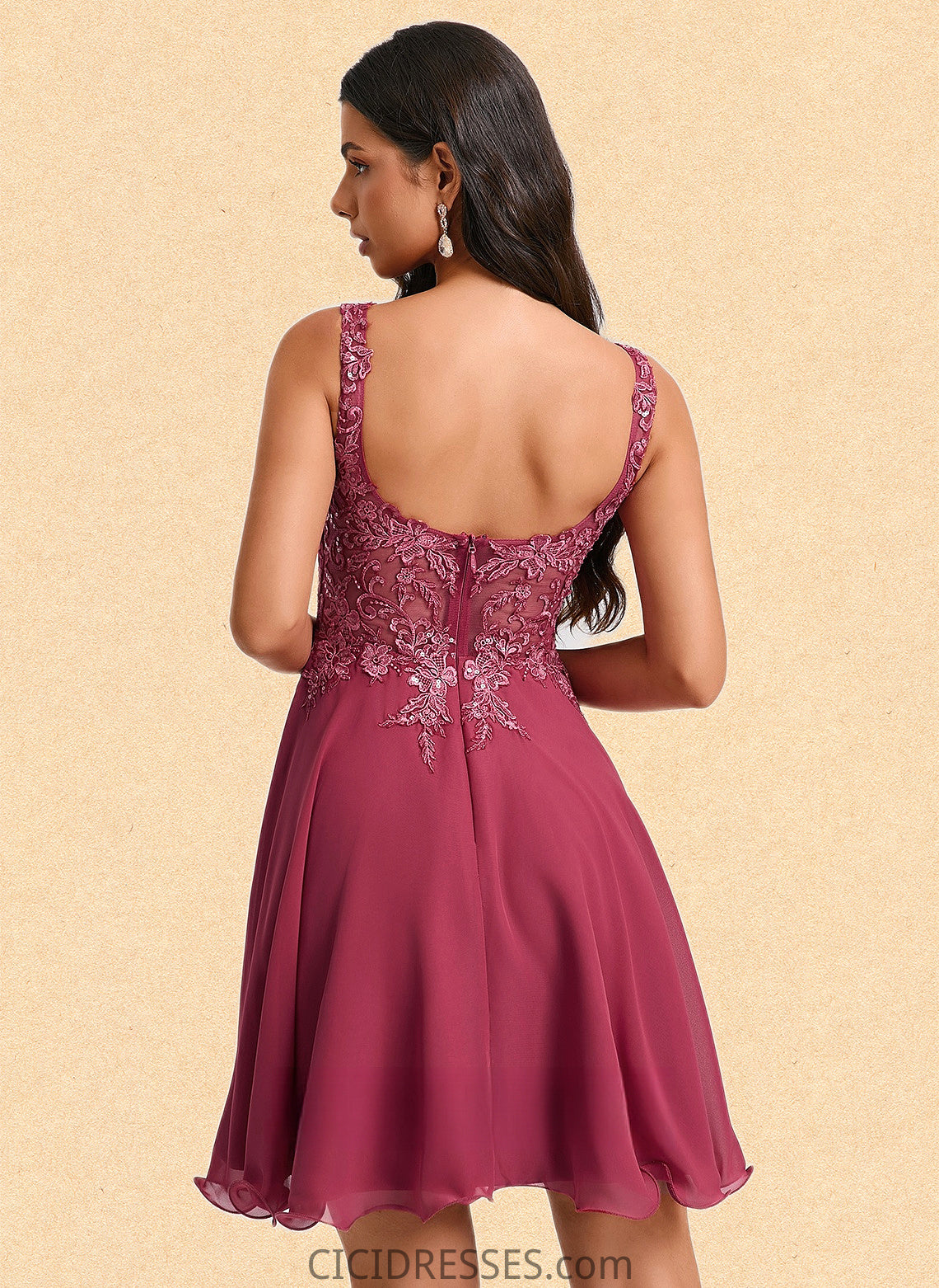 Aaliyah A-line Scoop Short Chiffon Homecoming Dress With Sequins Appliques Lace CIC8P0025681