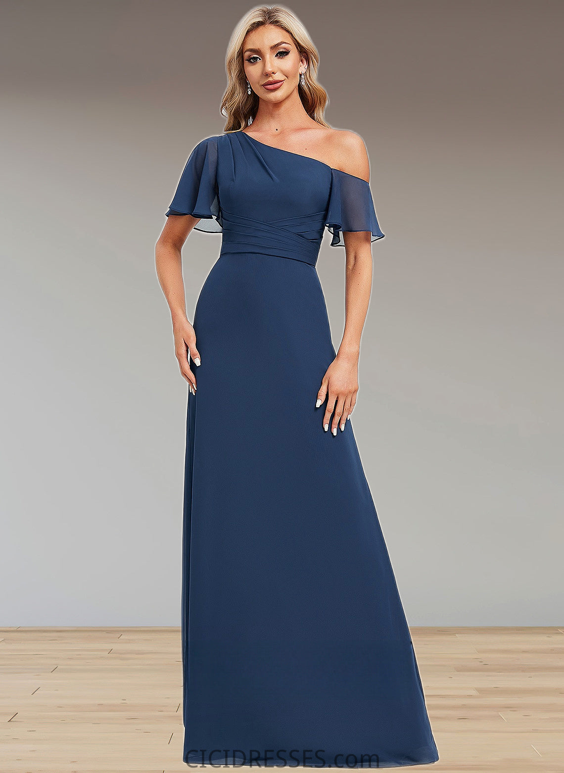 Malia A-line Asymmetrical Floor-Length Chiffon Bridesmaid Dress With Ruffle CIC8P0025801