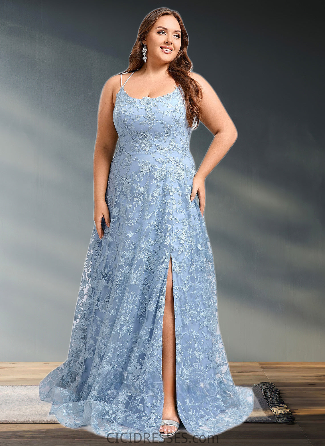 Hadley A-line Scoop Floor-Length Lace Floral Prom Dresses CIC8P0025847