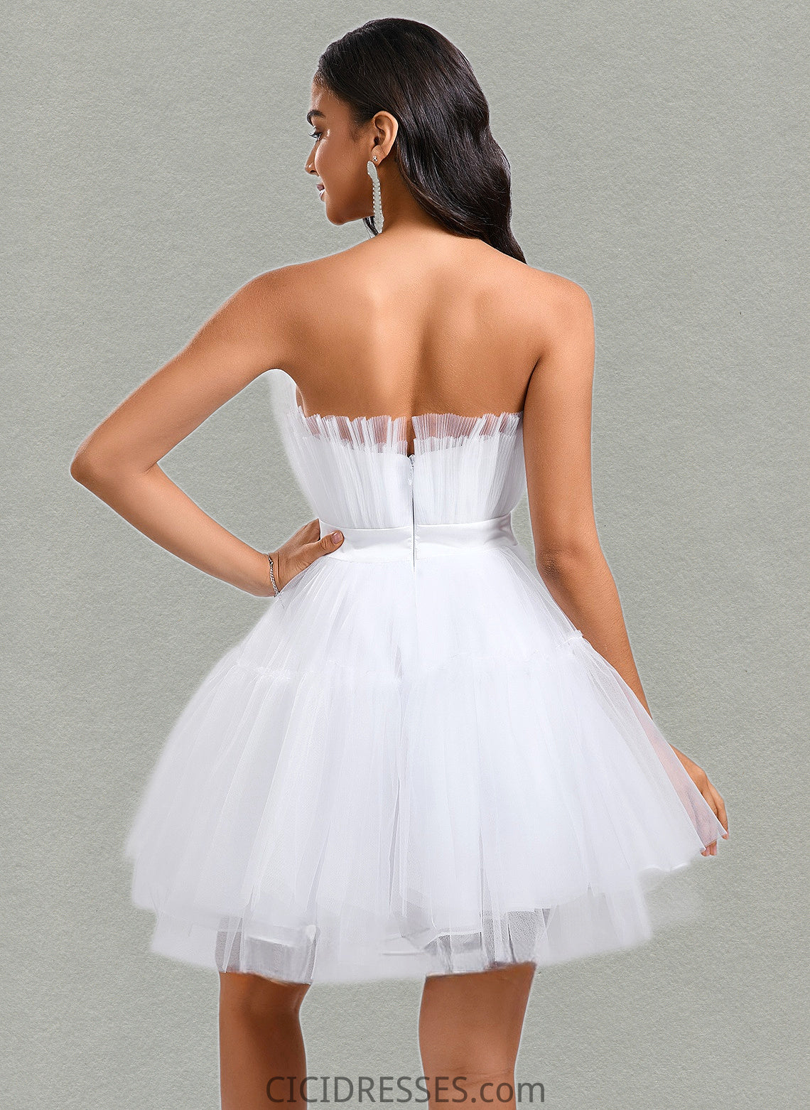 Ana Ball-Gown/Princess Asymmetrical Short Tulle Homecoming Dress With Bow CIC8P0025709