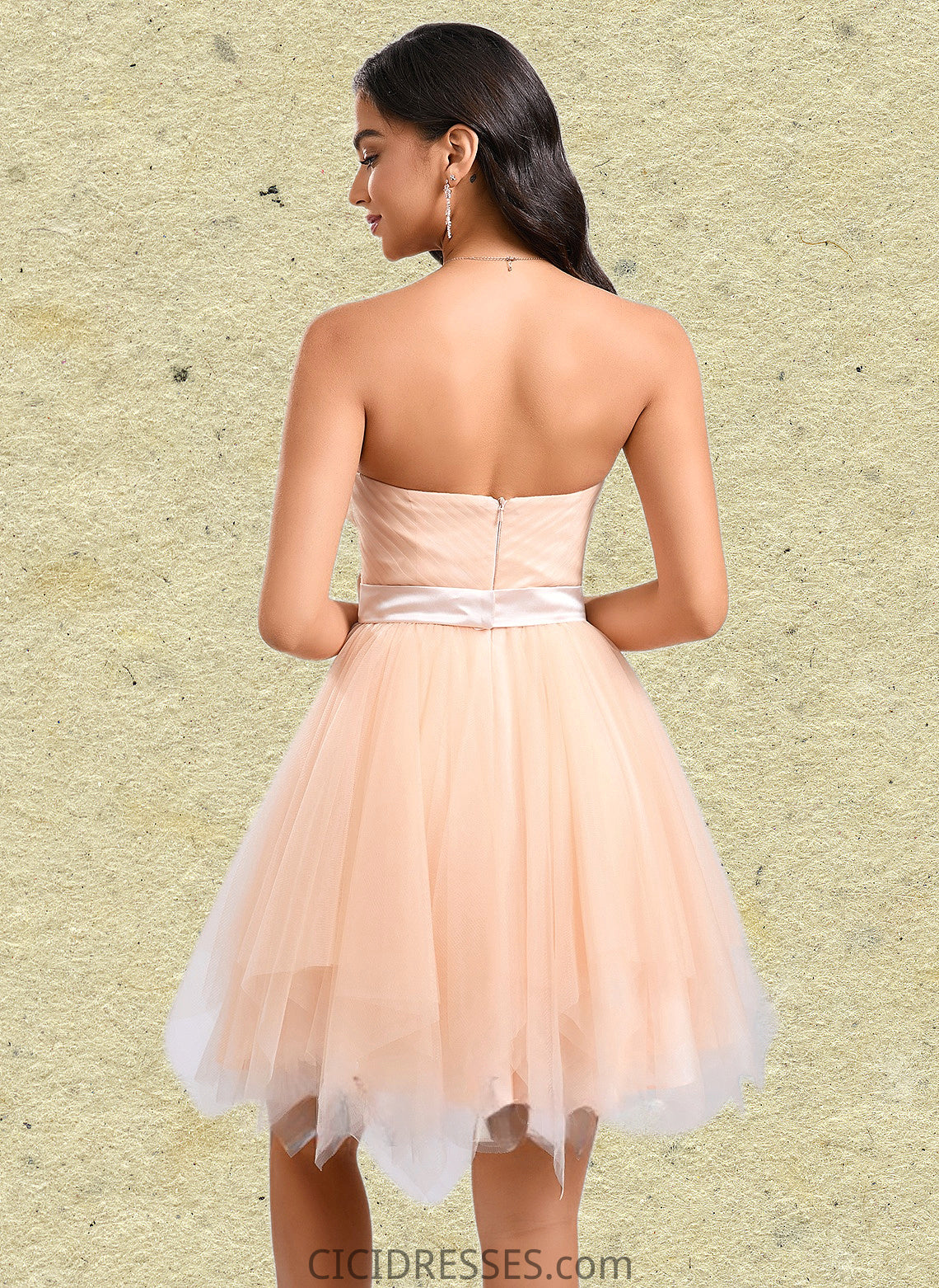 Adrianna Ball-Gown/Princess Sweetheart Short Tulle Homecoming Dress With Bow CIC8P0025719