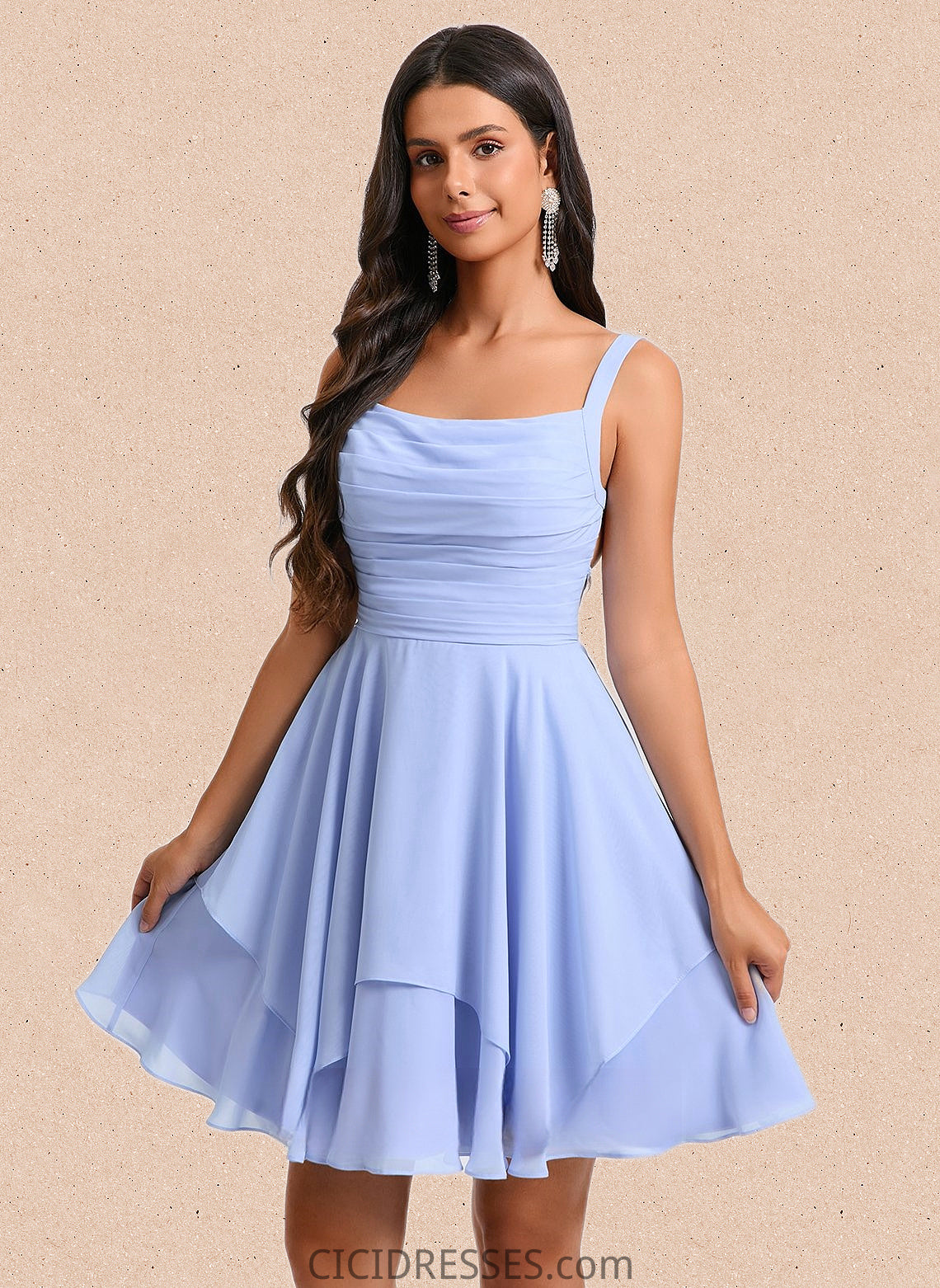 Kennedi A-line Scoop Short Chiffon Homecoming Dress With Pleated CIC8P0025654