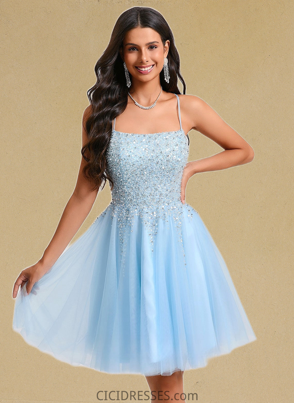 Sal A-line Scoop Short Tulle Sequin Homecoming Dress With Sequins Beading CIC8P0025706