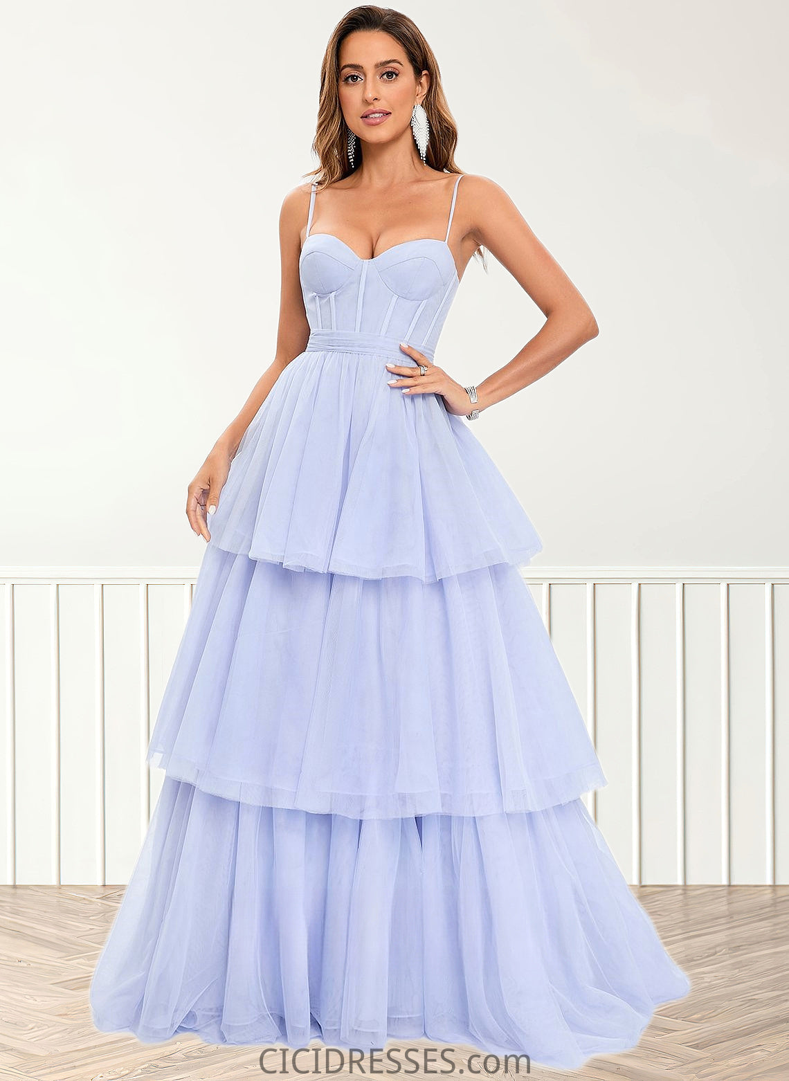 Nicola Ball-Gown/Princess Sweetheart Sweep Train Tulle Prom Dresses With Bow CIC8P0025843