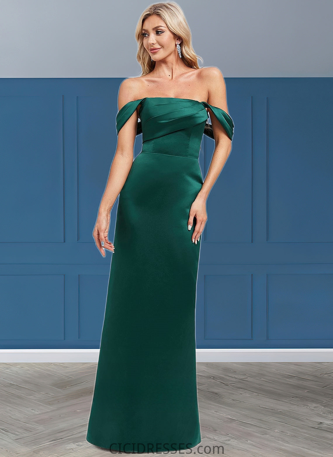 Sariah Sheath/Column Off the Shoulder Floor-Length Satin Bridesmaid Dress CIC8P0025815