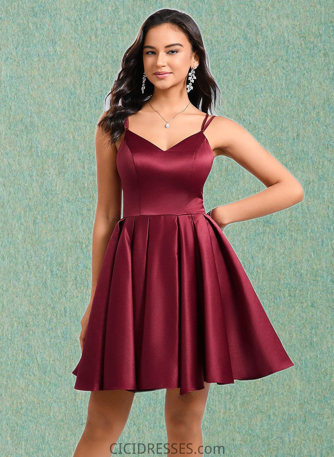 Paola Ball-Gown/Princess V-Neck Short Satin Homecoming Dress With Bow CIC8P0025662