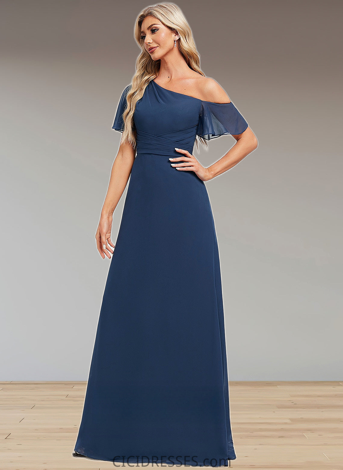 Malia A-line Asymmetrical Floor-Length Chiffon Bridesmaid Dress With Ruffle CIC8P0025801