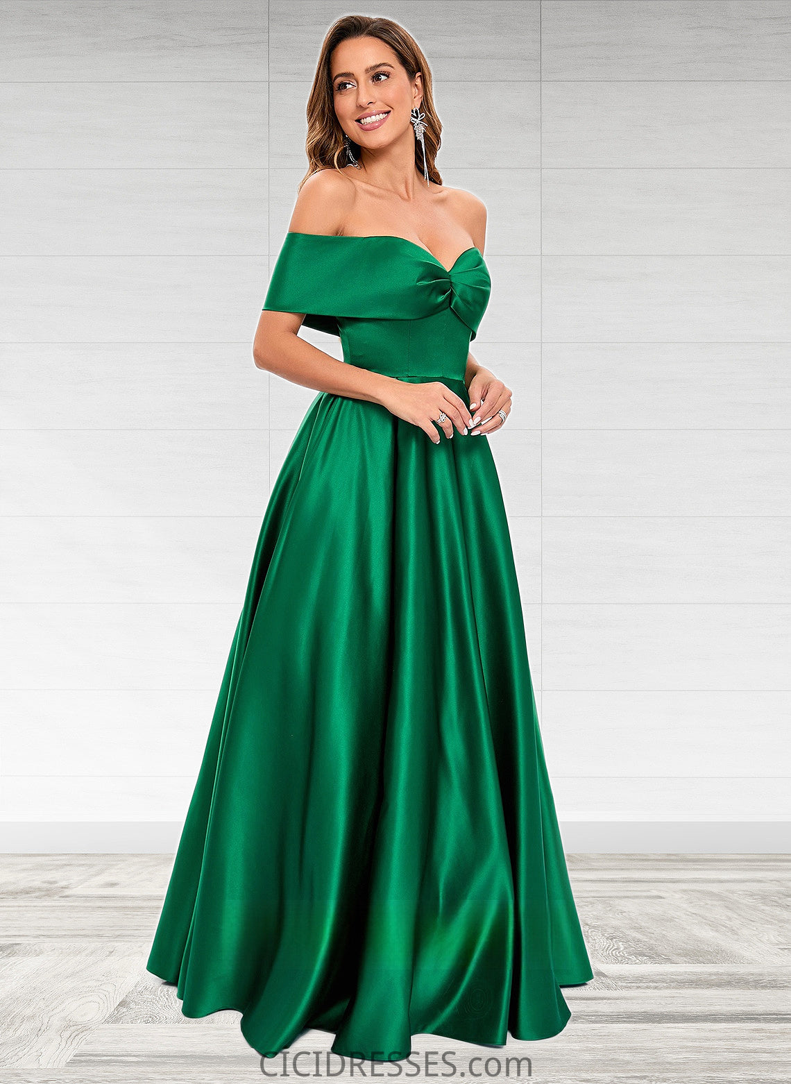 Naima Ball-Gown/Princess Off the Shoulder Floor-Length Satin Prom Dresses CIC8P0025871