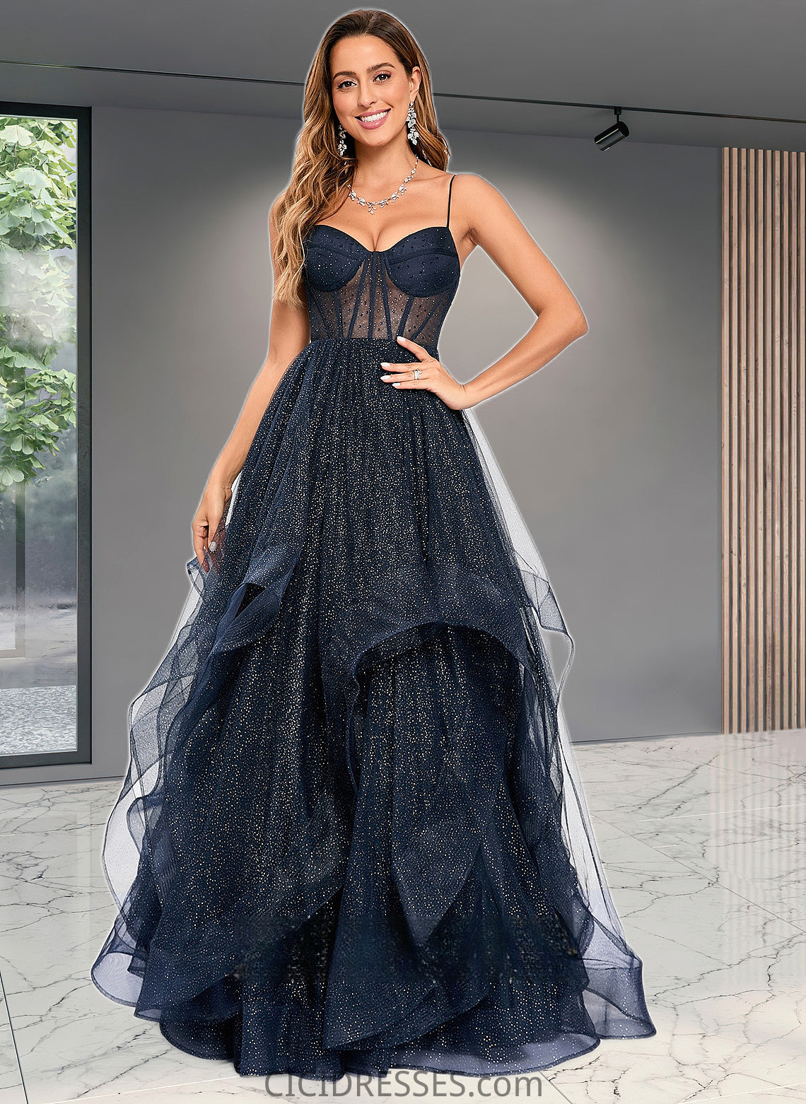 Ciara Ball-Gown/Princess V-Neck Floor-Length Tulle Prom Dresses CIC8P0025863