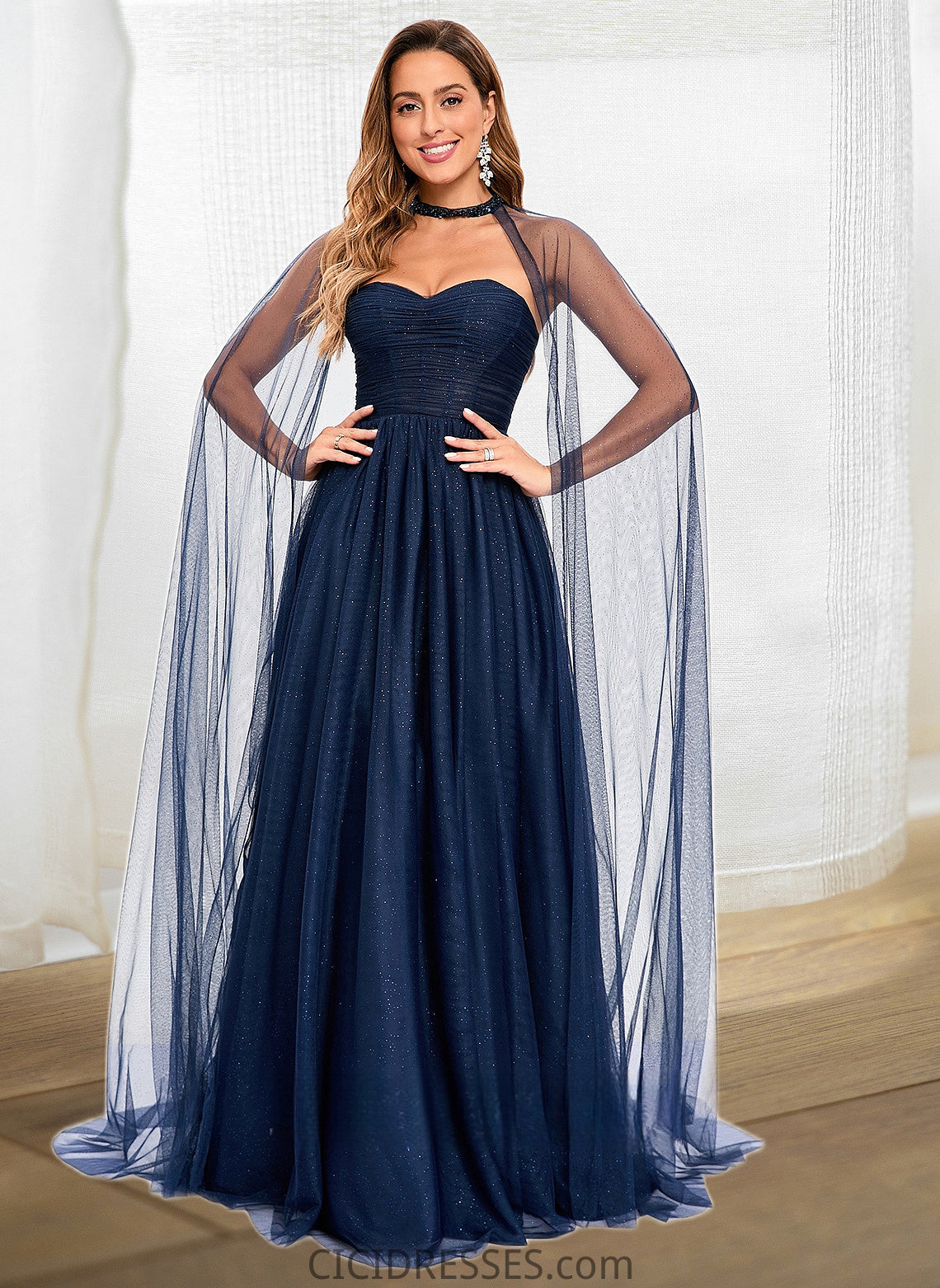 Sherry Ball-Gown/Princess Sweetheart Sweep Train Tulle Prom Dresses With Beading Sequins CIC8P0025848