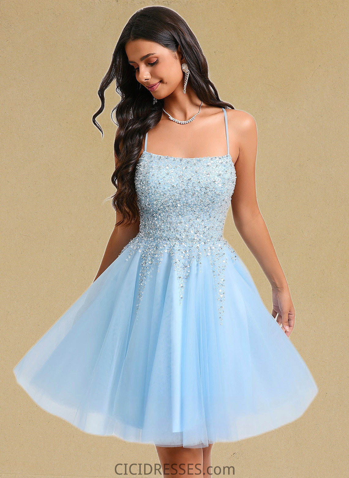 Sal A-line Scoop Short Tulle Sequin Homecoming Dress With Sequins Beading CIC8P0025706