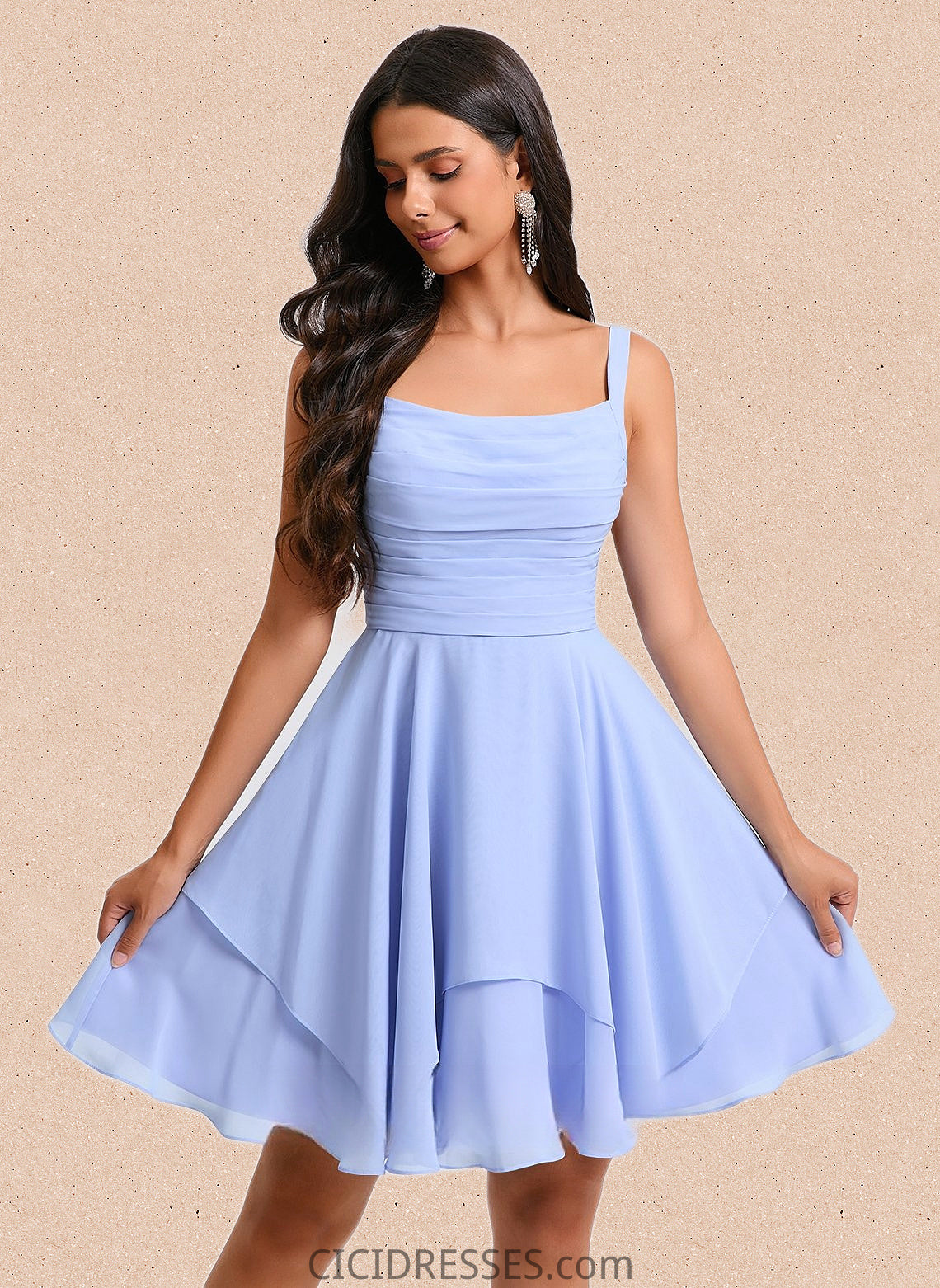 Kennedi A-line Scoop Short Chiffon Homecoming Dress With Pleated CIC8P0025654