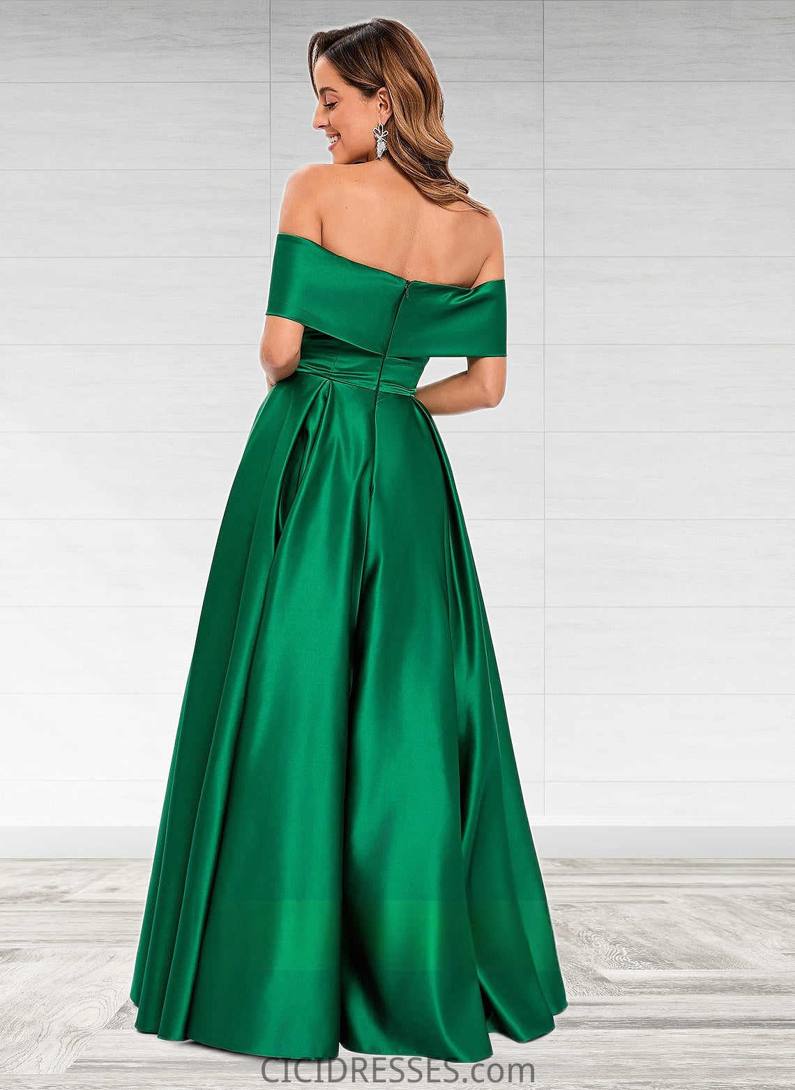 Naima Ball-Gown/Princess Off the Shoulder Floor-Length Satin Prom Dresses CIC8P0025871