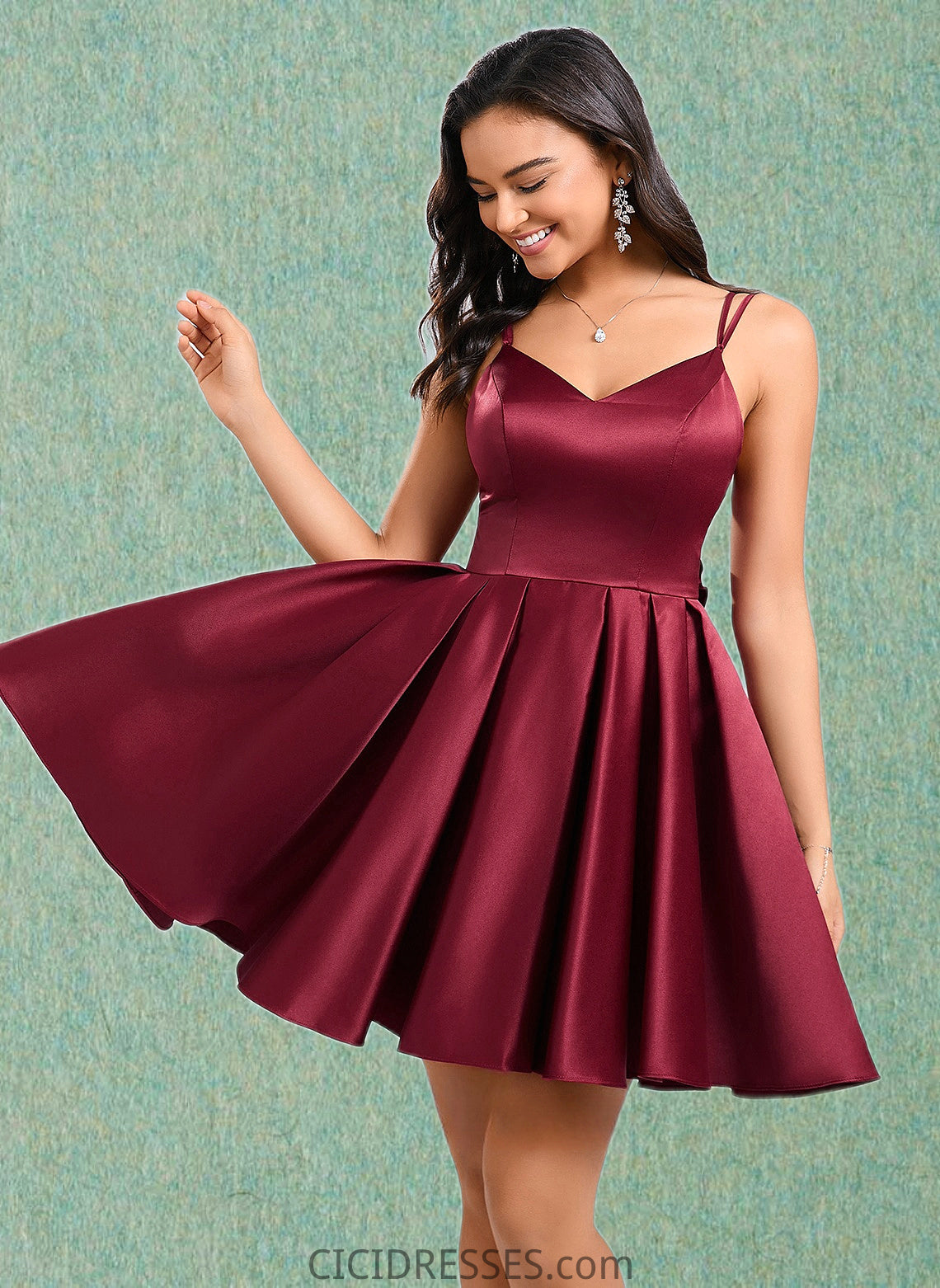 Paola Ball-Gown/Princess V-Neck Short Satin Homecoming Dress With Bow CIC8P0025662