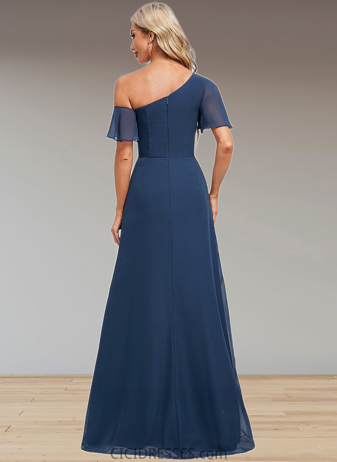 Malia A-line Asymmetrical Floor-Length Chiffon Bridesmaid Dress With Ruffle CIC8P0025801