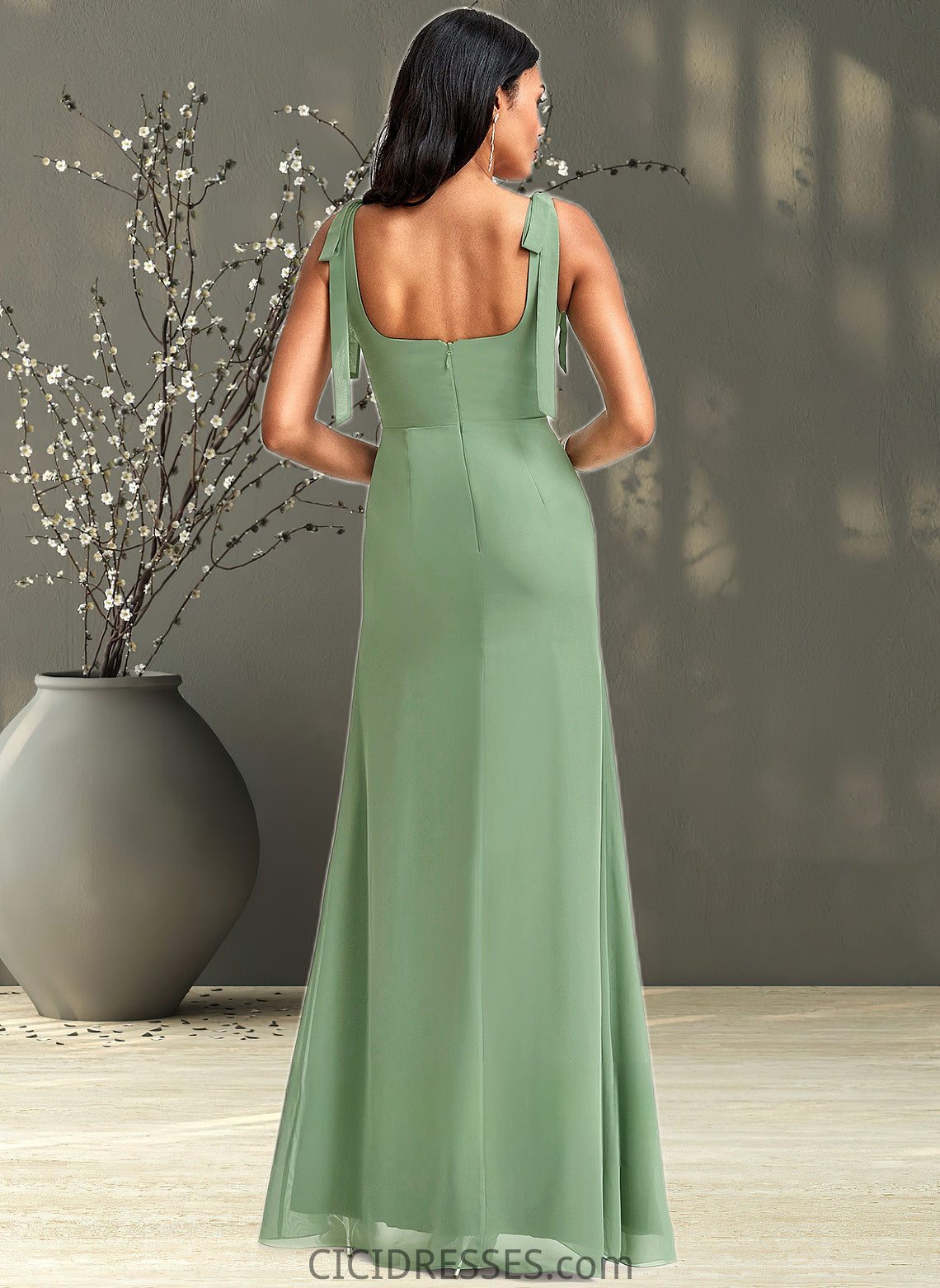 Bailey A-line Square Floor-Length Chiffon Bridesmaid Dress With Bow CIC8P0025740