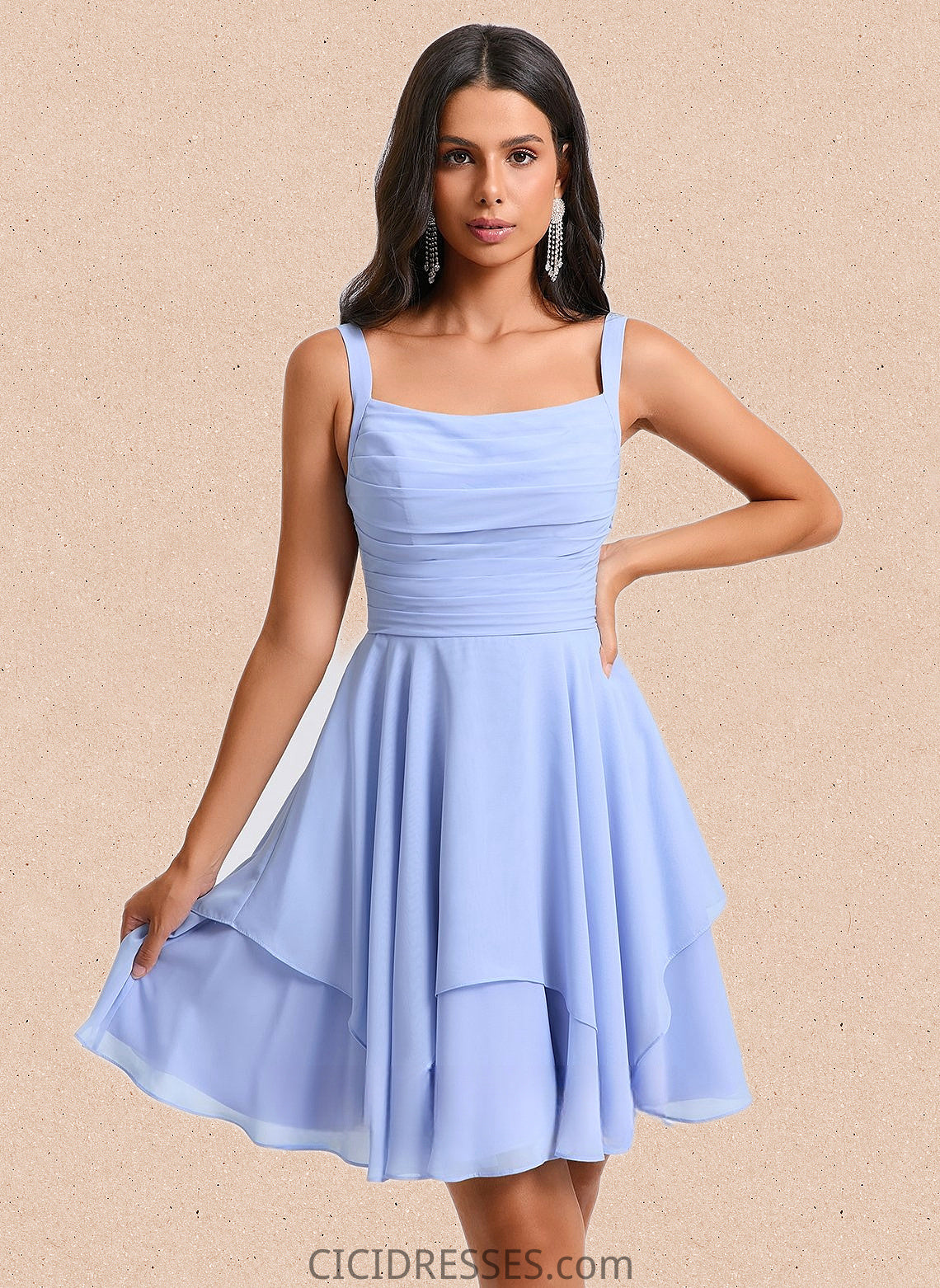 Kennedi A-line Scoop Short Chiffon Homecoming Dress With Pleated CIC8P0025654