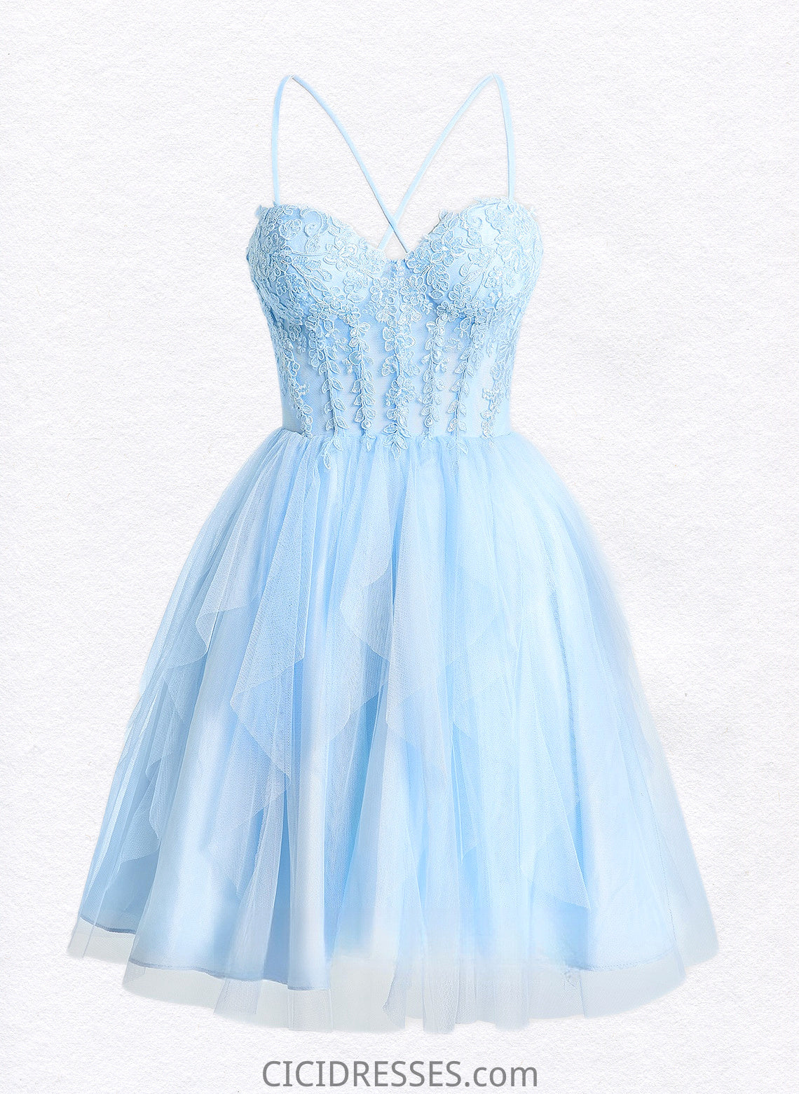 Tia Ball-Gown/Princess Sweetheart Short Lace Tulle Homecoming Dress With Ruffle CIC8P0025707