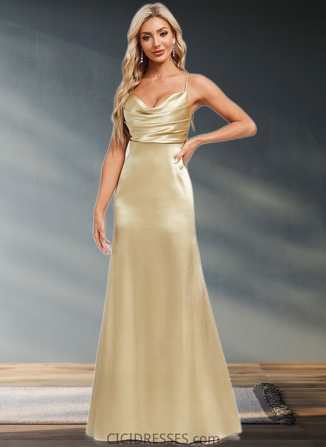 Alyvia Trumpet/Mermaid Cowl Floor-Length Stretch Satin Bridesmaid Dress CIC8P0025792