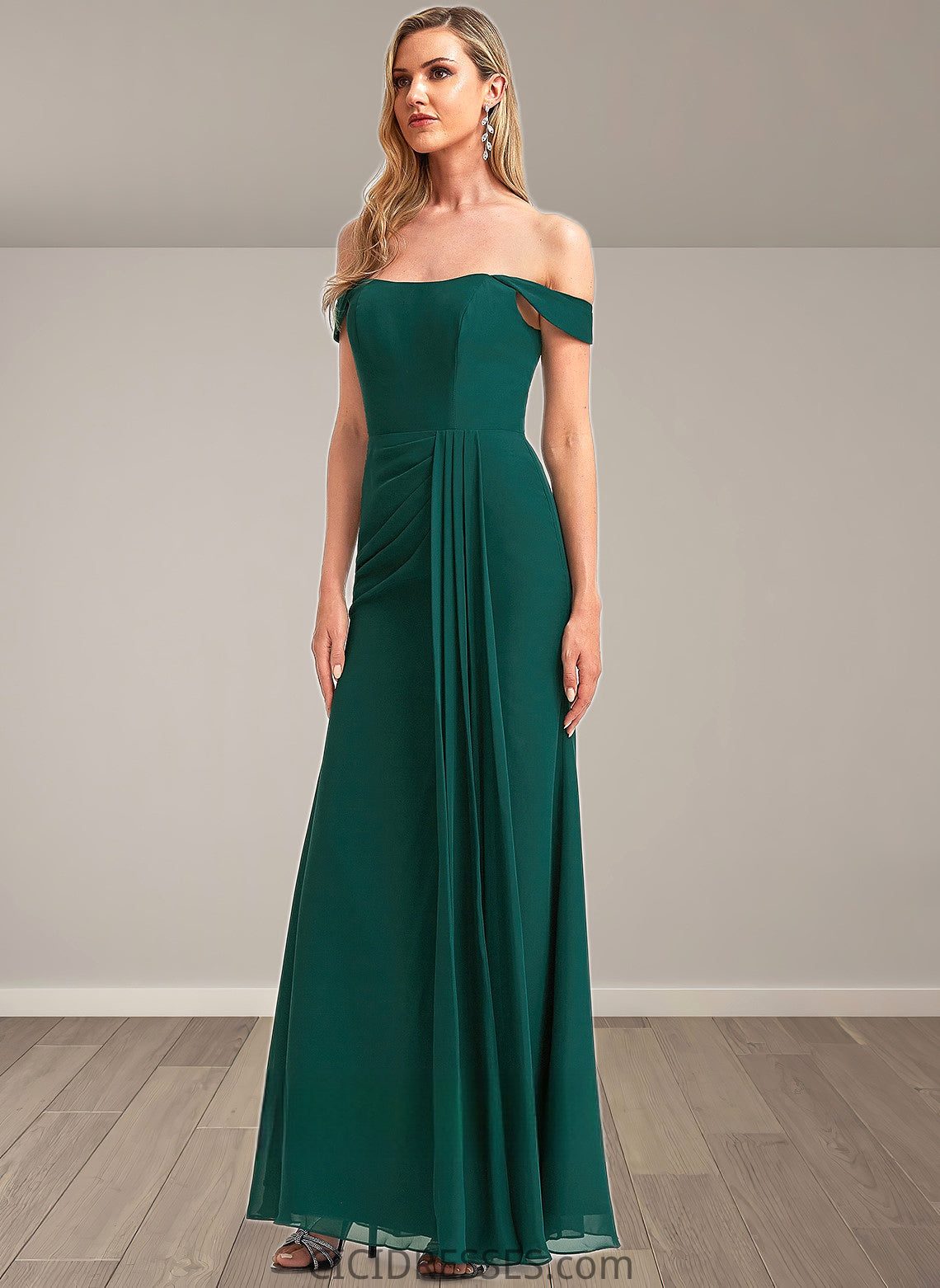 Mireya A-line Off the Shoulder Floor-Length Chiffon Bridesmaid Dress CIC8P0025744