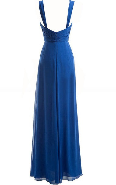 Simple Cheap Blue Sweetheart Long Ruffles Chiffon Bridesmaid Dresses / Gowns