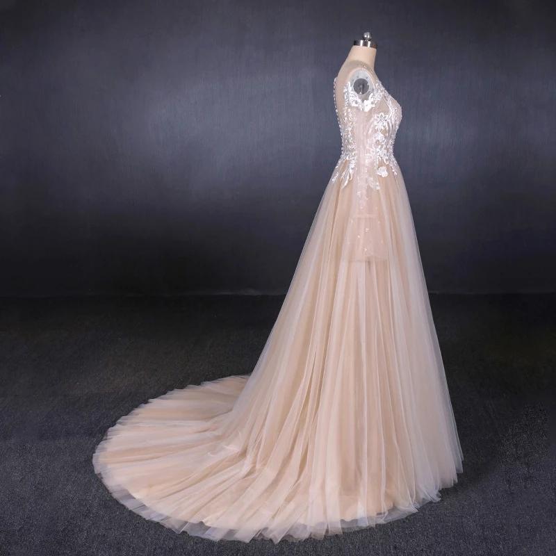 Sexy Sheer Neck Long Sleeves Tulle Wedding Dress, Charming Tulle Bridal Dress with Lace N2307