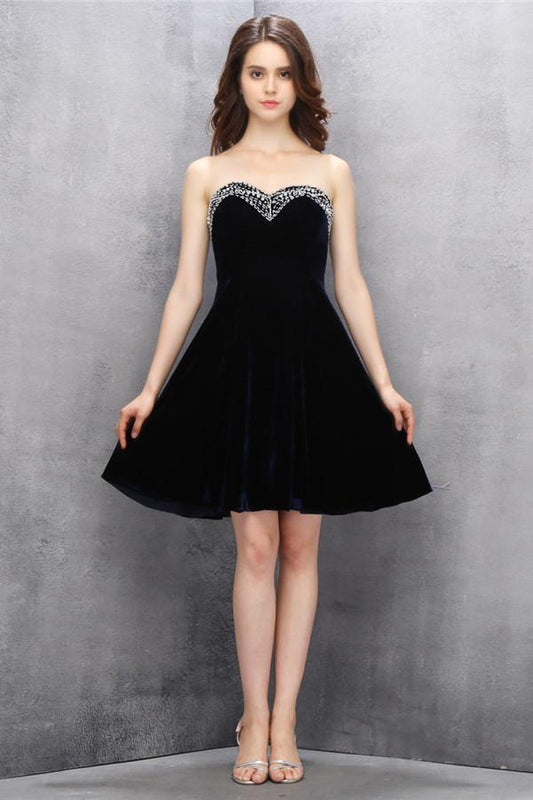 Sweetheart Dark Navy Flannel Beading Homecoming/Prom Dresses ED76