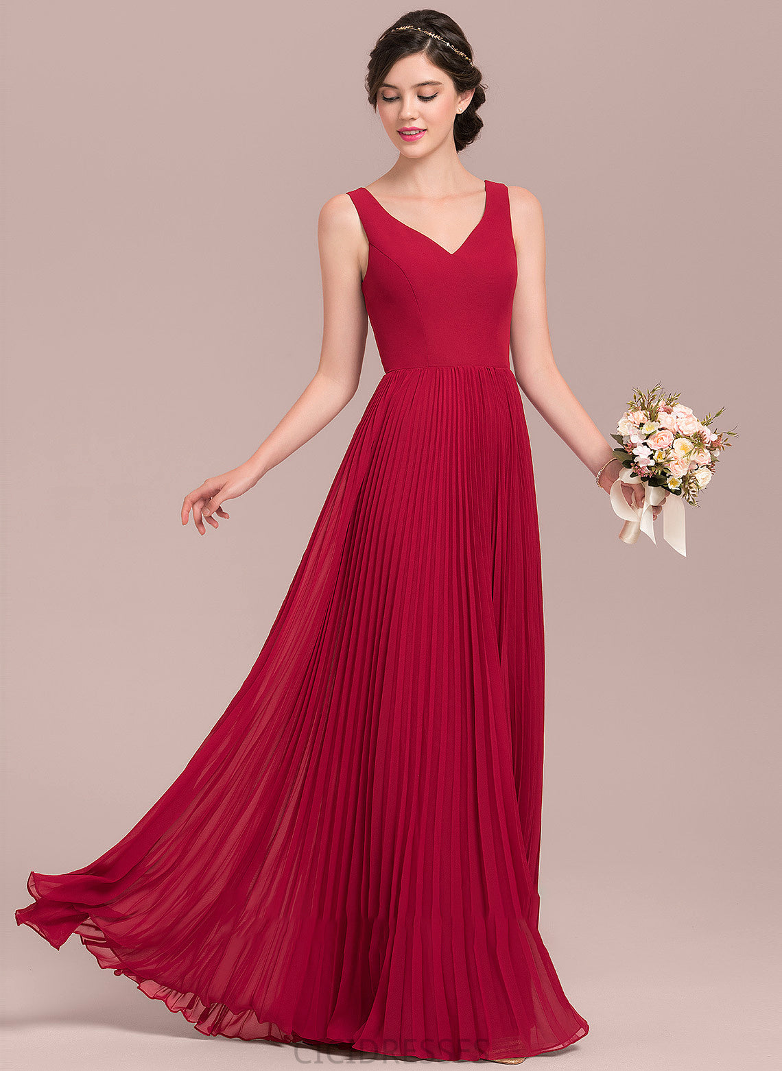 Pleated Neckline Length Silhouette Floor-Length Embellishment V-neck Fabric A-Line SplitFront Alissa Knee Length Bridesmaid Dresses