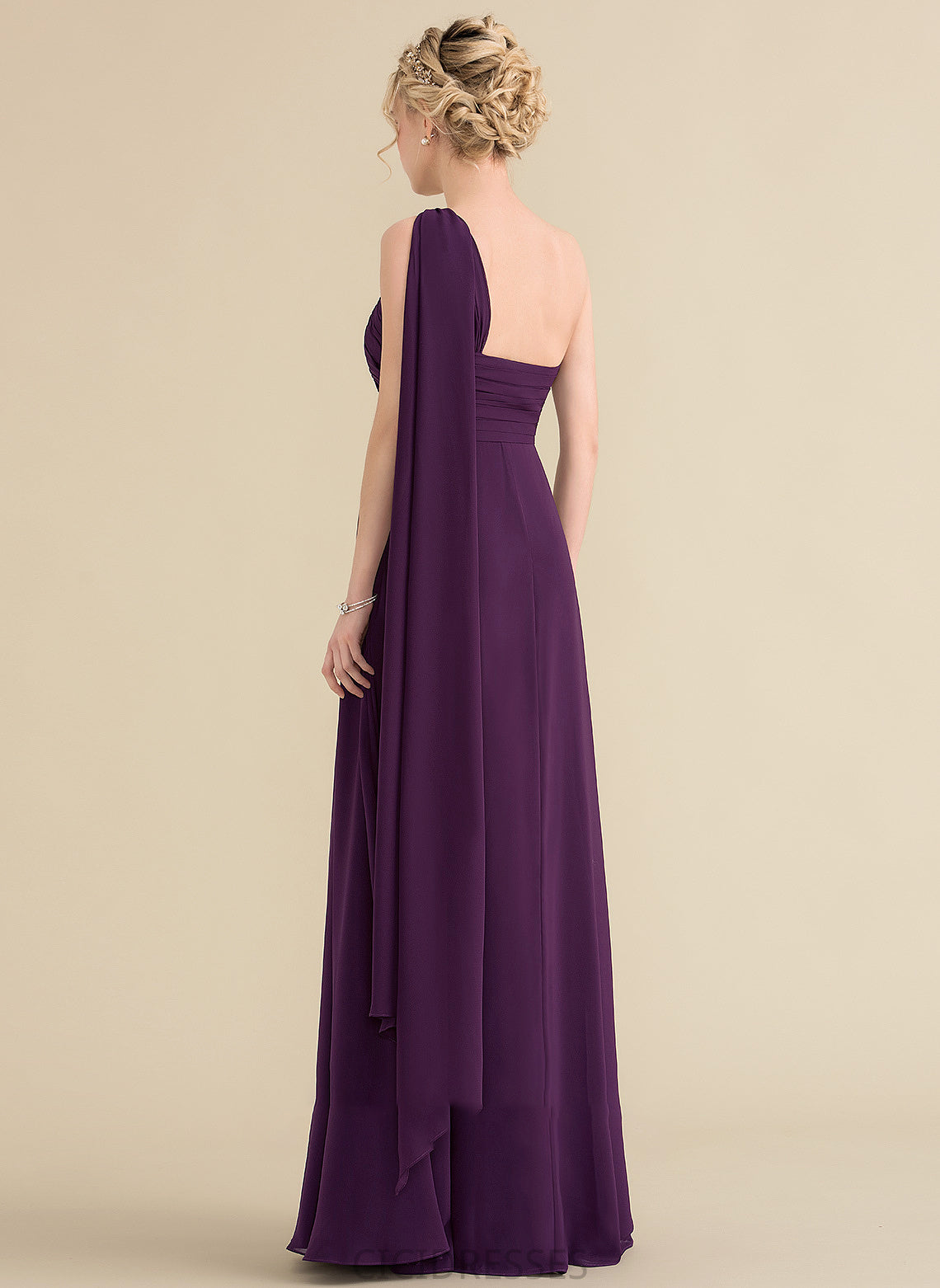 Embellishment A-Line Neckline Length Ruffle Floor-Length One-Shoulder Silhouette Fabric Janet Sleeveless V-Neck Bridesmaid Dresses