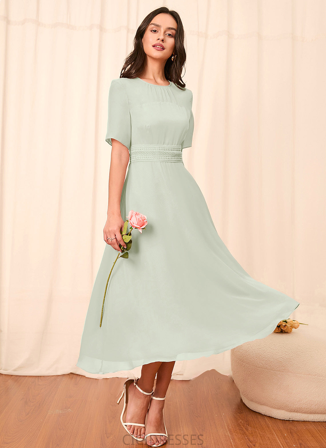 Sleeve Straps Length Silhouette Sleeves Fabric A-Line Knee-Length Belinda Natural Waist One Shoulder Sleeveless Bridesmaid Dresses