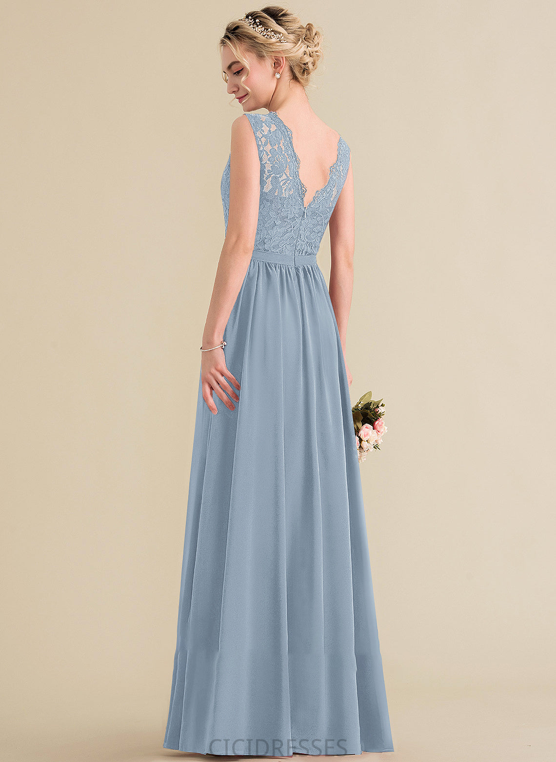 Neckline Fabric ScoopNeck Floor-Length Embellishment SplitFront Length A-Line Silhouette Moriah Natural Waist V-Neck Bridesmaid Dresses