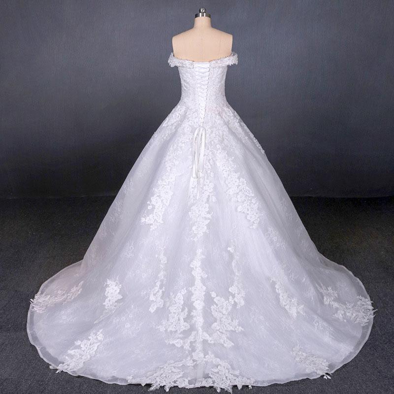 Ball Gown Off Shoulder Appliques Wedding Dresses, Puffy Lace Appliqued Bridal Dress N2352