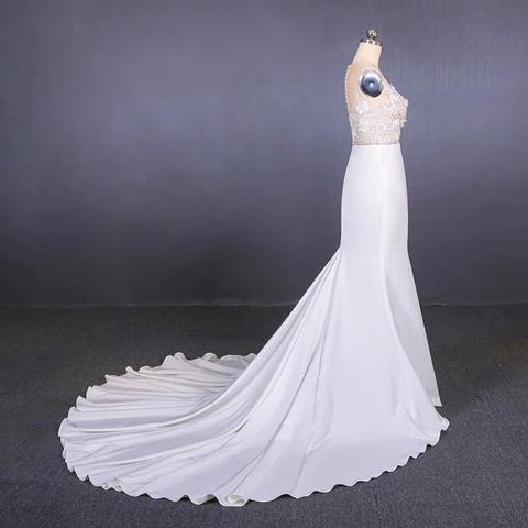 Sheer Neck Mermaid Long Wedding Dress with Appliques, Long Bridal Dresses N2304