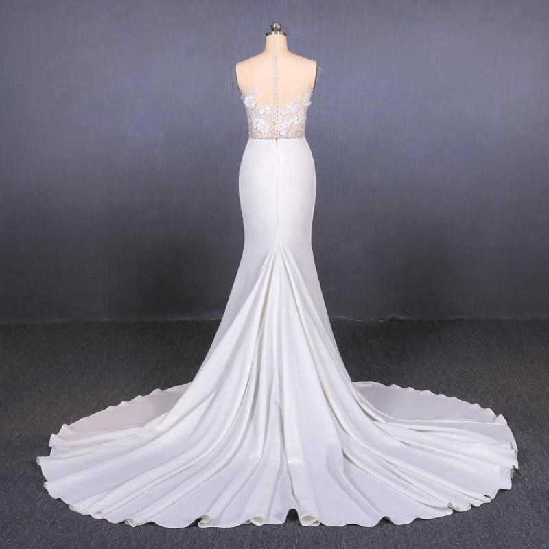 Sheer Neck Mermaid Long Wedding Dress with Appliques, Long Bridal Dresses N2304