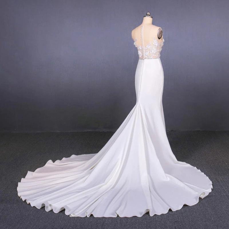 Sheer Neck Mermaid Long Wedding Dress with Appliques, Long Bridal Dresses N2304