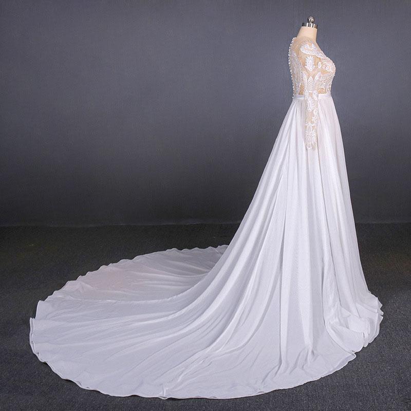 White Long Sleeves Chiffon Wedding Dress with Appliques, Gorgeous Long Bridal Dress N2354