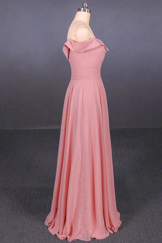 Strapless Floor Length Chiffon Pink Prom Dress, Simple A Line Bridesmaid Dress N2344