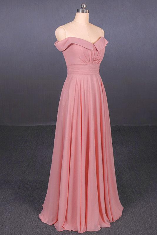 Strapless Floor Length Chiffon Pink Prom Dress, Simple A Line Bridesmaid Dress N2344