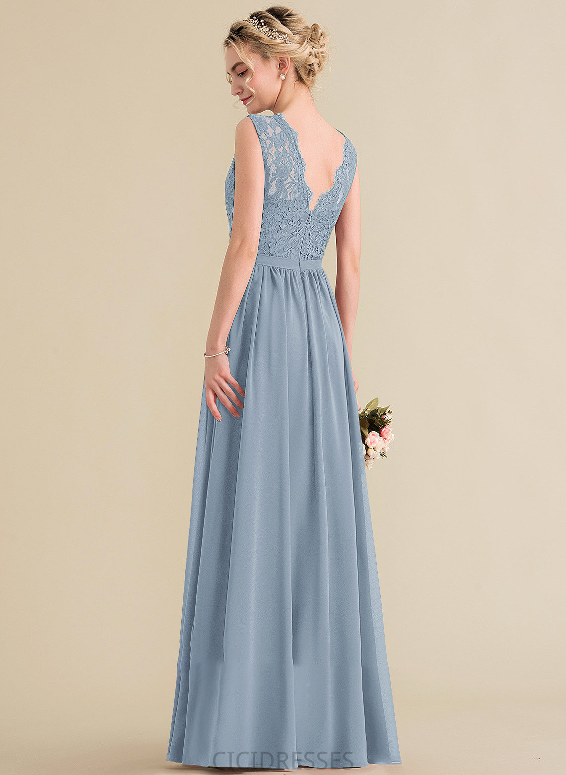 Neckline Fabric ScoopNeck Floor-Length Embellishment SplitFront Length A-Line Silhouette Moriah Natural Waist V-Neck Bridesmaid Dresses