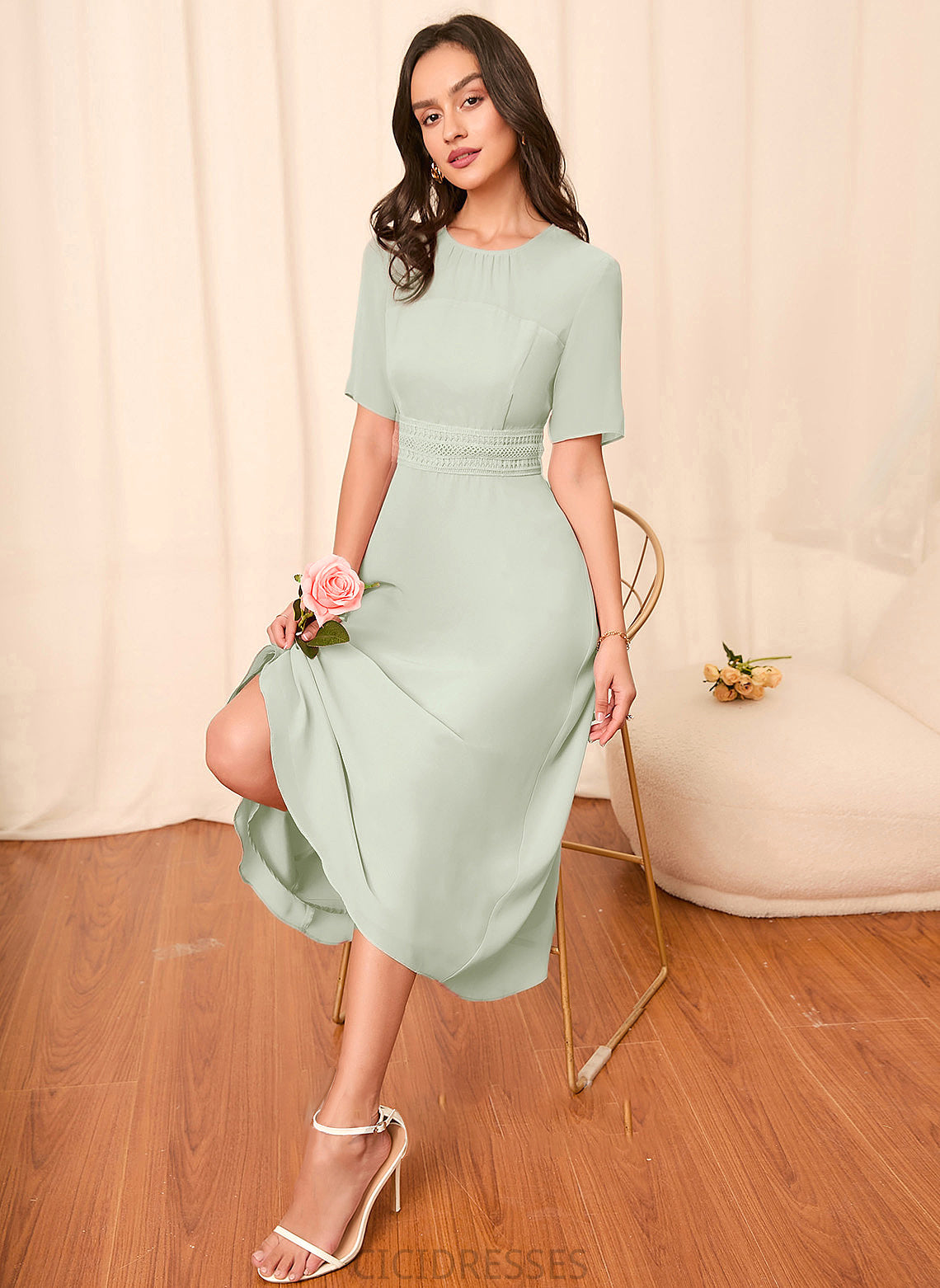 Sleeve Straps Length Silhouette Sleeves Fabric A-Line Knee-Length Belinda Natural Waist One Shoulder Sleeveless Bridesmaid Dresses