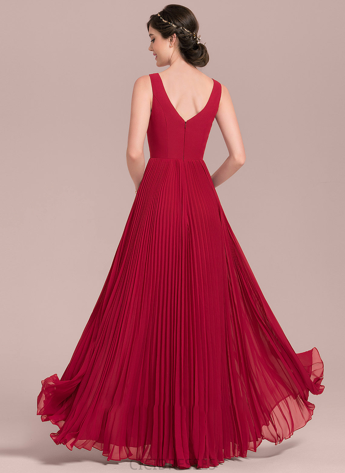 Pleated Neckline Length Silhouette Floor-Length Embellishment V-neck Fabric A-Line SplitFront Alissa Knee Length Bridesmaid Dresses