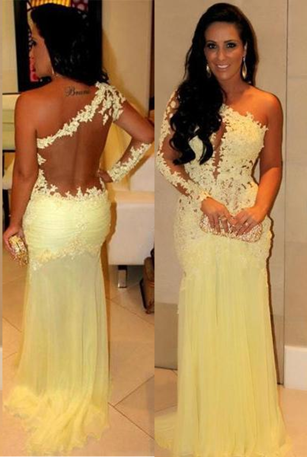 Long Floor length One-Shoulder A-Line Chiffon Prom Dresses