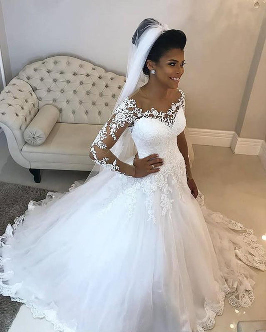 2024 Newly White Long Sleeves Off Shoulder Long Ball Gown Sweetheart Wedding Dresses