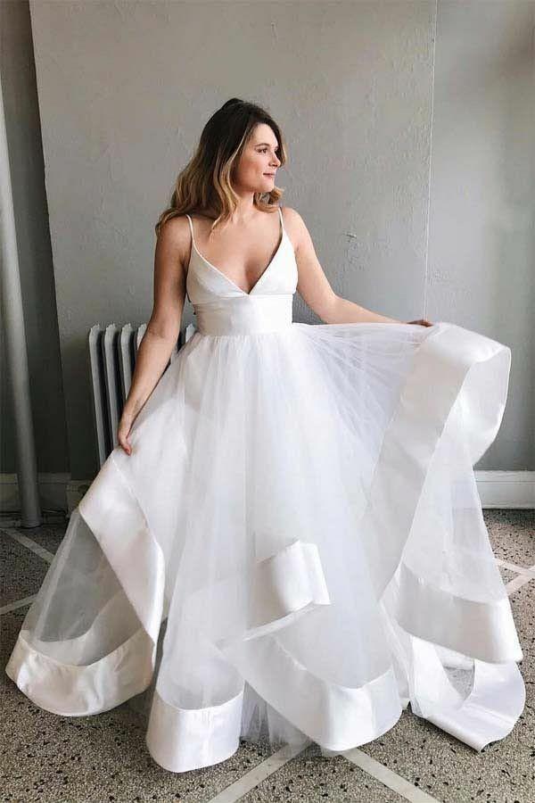 Cheap A Line White Sweetheart Tulle Backless 2024 Wedding Dresses