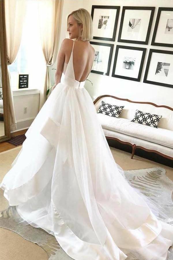 Cheap A Line White Sweetheart Tulle Backless 2024 Wedding Dresses