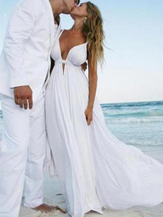 Amazing A Line Chiffon Sweetheart Cheap Backless Beach Wedding Dresses 2024