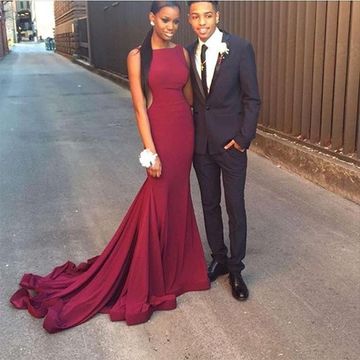 2024 Sexy Mermaid Burgundy Long Train African American Backless Prom Dress